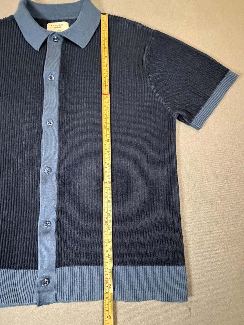 American Eagle Striped Button-Up Sweater Polo Size M Blue Navy